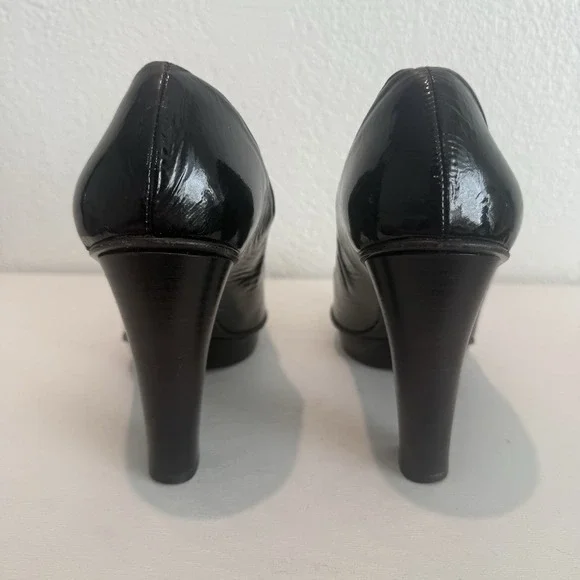 Vintage Coach Womens Pump Size 9 Black Patent Block Heel Platform Shoe Mob Wife - Picture 6 of 13